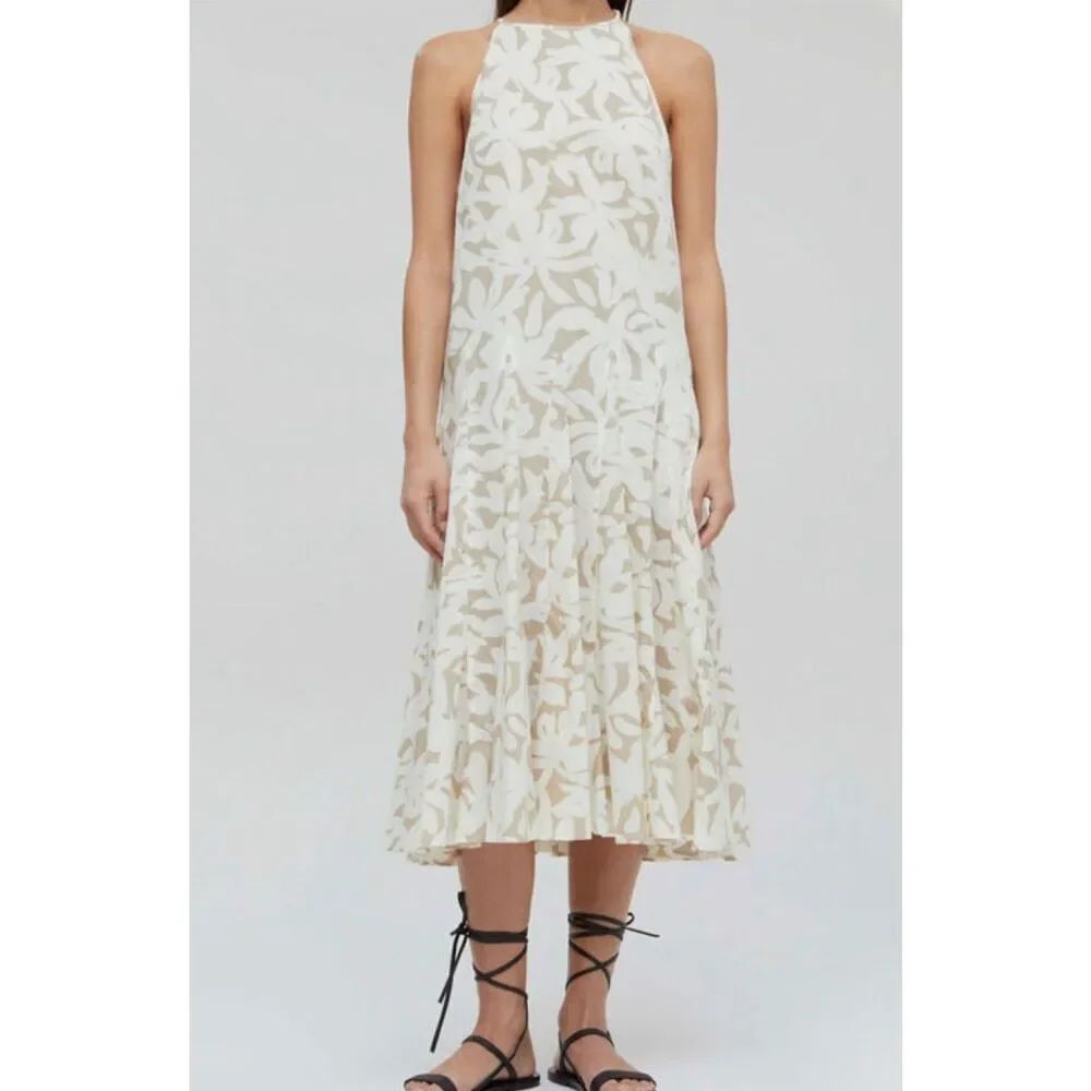 Closed Grain Beige Sleeveless Godet Midi Dress